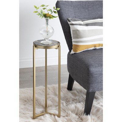 Elegant Gold Metal and Black Agate Drink Table, 11.5" x 25.5"