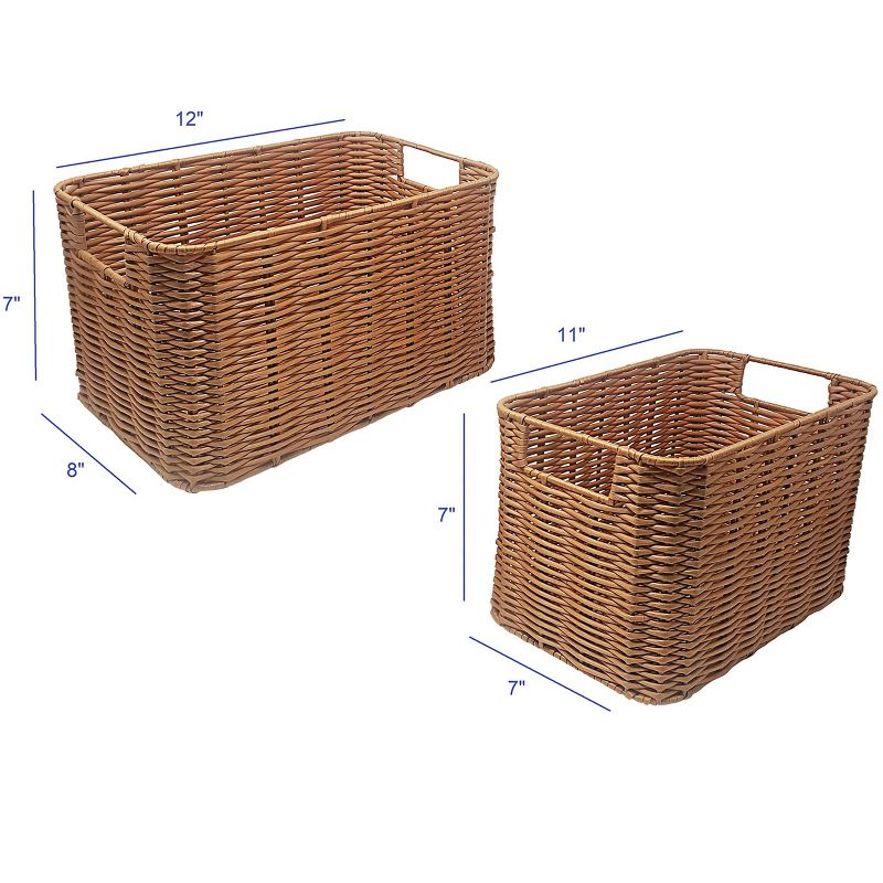KOVOT Woven Wicker Storage Baskets with Built-in Carry Handles - 12"L x 8"W x 7"H & 11"L x 7"W x 7"H (2-Pack), 3 of 7
