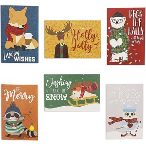 Pipilo Press 48 Pack Cute Woodland Animal Christmas Cards with Envelopes, 4 x 6 inches, 6 Designs Merry Xmas Note Cards - 1 of 4