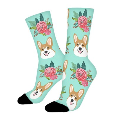 Corgi Dog Pattern Women Printed Crew Socks Funny Funky Socks Soft Polyester Novelty Gifts for Artists Men