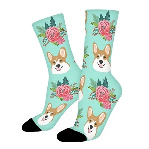 Corgi Dog Pattern Women Printed Crew Socks Funny Funky Socks Soft Polyester Novelty Gifts for Artists Men - 1 of 1