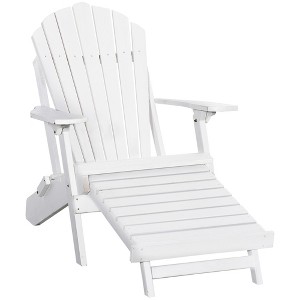 Outsunny Folding Adirondack Chair with Pull Out Ottoman, Outdoor Fir Wood Fire Pit Chair with Footrest, Porch Fanback Lounge for Patio, Garden, White - 1 of 4