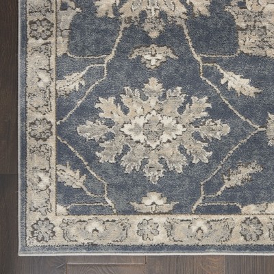 Slate Blue Floral Medallion 26" Hand-Knotted Easy-Care Rug