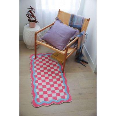 Lany Space Pink and Blue Lace checkerboard Runner, 2'x5'