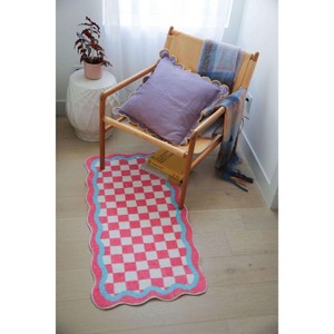 Lany Space Pink and Blue Lace checkerboard Runner, 2'x5' - 1 of 2