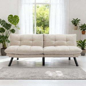 Homy Casa Adjustable Convertible Futon Sofa Bed with Cushioned Backrest for Living Room or Guest Room, Cream - 1 of 4