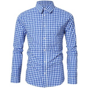 Clearlove Men's Plaid Button Down Shirt Long Sleeves Dress Shirt Wrinkle Free Casual Gingham Shirt - 1 of 4