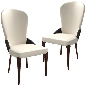 LeisureMod Havana Modern Leather Dining Chair – High Back Side Chair with Curved Backrest and Rubberwood Legs for Kitchen and Dining Room Set of 2 - 1 of 4
