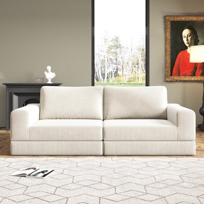 SYFERLORY Convertible 2-Seater Modular Sofa Bed £¬Corduroy Fabric for Living Room