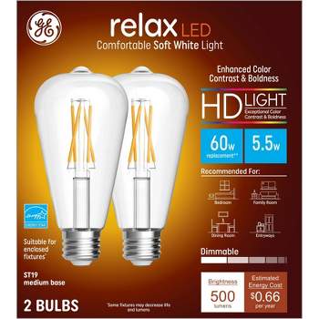 GE 2pk 5.5W 60W Equivalent Relax HD LED Light Bulbs Soft White