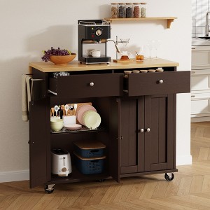 Celebalcony Rolling Kitchen Island Cart With Butcher Block Top – Portable Workstation With Storage Shelves, 2 Drawers & Locking Wheels - 1 of 4