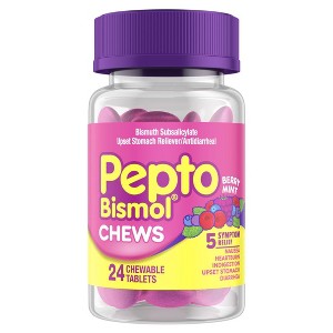 Pepto Bismol Chews, Fast and Effective Digestive Relief Berry Mint Flavor, 24 Chewable Tablets x 3, 72 Total - 1 of 4
