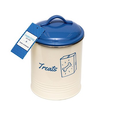 Blue and Cream Metal Dog Treat Storage Canisters Set