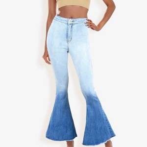 Anna-Kaci Classic Retro High Waist Long Denim Frayed Hem Bell Bottom Jeans - 1 of 4