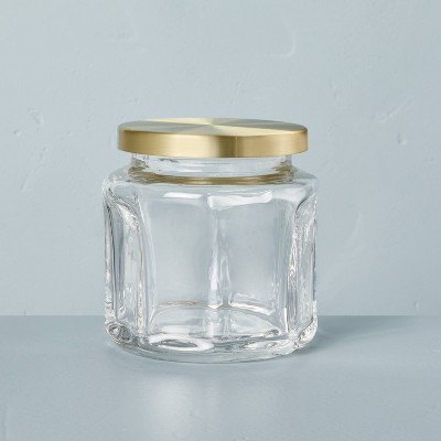 16oz Sculpted Glass Canister Clear/Brass - Hearth & Hand™ with Magnolia