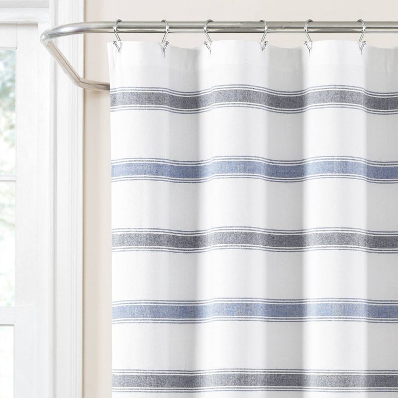 72&#34;x72&#34; Striped Woven Textured Yarn Dyed Eco-Friendly Recycled Cotton Single Shower Curtain Blue/White - Lush D&#233;cor, 3 of 7
