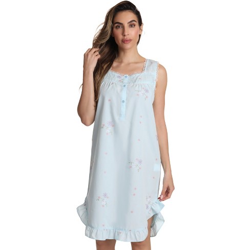 Dreamcrest Sleeveless Woven Nightgown With Floral Embroidery - Cute Pj  Babydoll Sleepwear 6512-blu-s : Target