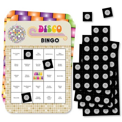 Big Dot of Happiness 70's Disco - Bar Bingo Cards and Markers - 1970s Disco Fever Party Bingo Game - Set of 18