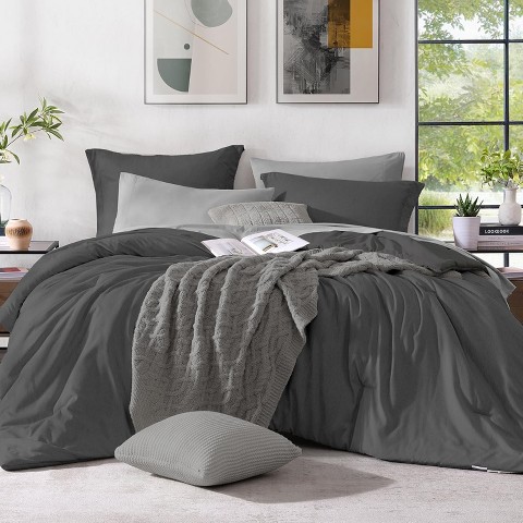 Der Rose BALHAM TRADE-7 Pieces Queen Comforter Set Bed in a Bag with Comforter Sheets Pillowcases Shams Dark Grey-7Piece-Queen 90"x90"