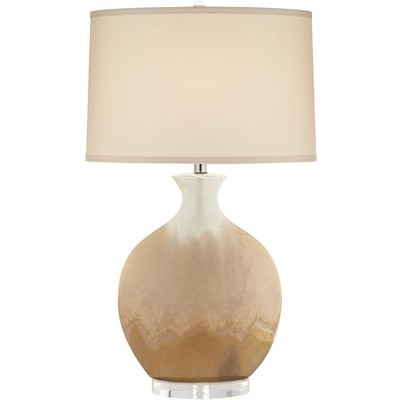 Possini Euro Design Modern Table Lamp Ceramic Ivory Drip Glaze Off White Oval Shade for Living Room Family Bedroom Bedside