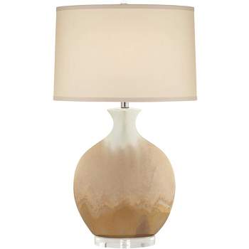 Possini Euro Design Marci Modern Table Lamp 32" Tall Ceramic Ivory Drip Glaze Off White Oval Shade for Bedroom Living Room Bedside Nightstand Office