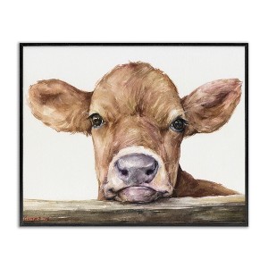 Stupell Industries Baby Cow Animal Watercolor Framed Giclee Art - 1 of 4