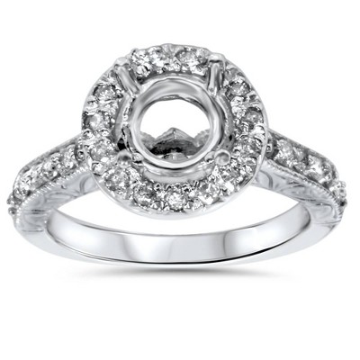 Pompeii3 1/2ct Vintage Halo Diamond Ring Setting 14K White Gold