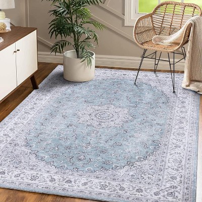 Acekool Vintage Floral Rug - Non Slip Low Pile Indoor Area Rug for Living Room, Bedroom & Dining Room