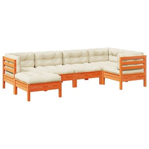 vidaXL 6 Piece Patio Sofa Set with Cushions Wax Brown Solid Wood Pine - Wax Brown - 1 of 4