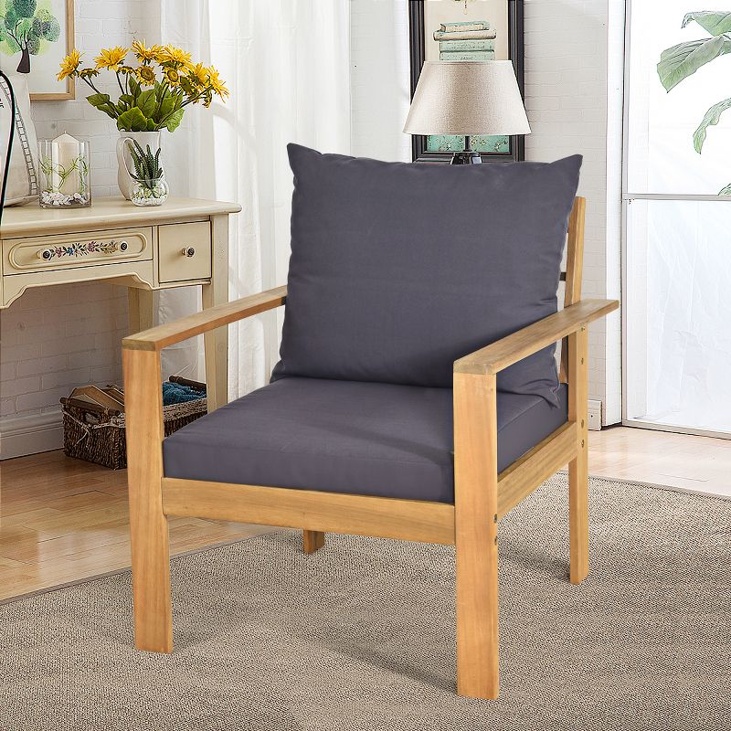 Tangkula 4 PCS Outdoor Acacia Wood Conversation Sofa Table Furniture Set W/ Grey Cushions, 5 of 11