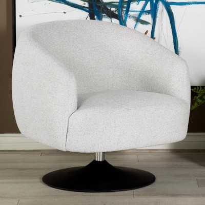 Boucle Fabric and Metal Swivel Accent Chair with Barrel Back, Channel Tufting and Tapered Arms