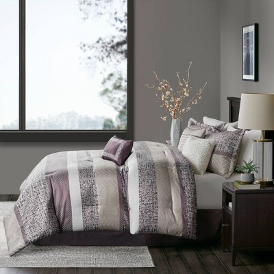 Purple and Gray Queen Microfiber 7-Piece Comforter Set
