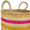 Northlight Set of 3 Striped Fuchsia and Yellow Seagrass Woven Baskets with Handles 13.75" - 4 of 4