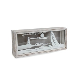 Beachcombers 12" MDF Glass Light-Up Led Sail Away Box Décor Decoration - 1 of 2