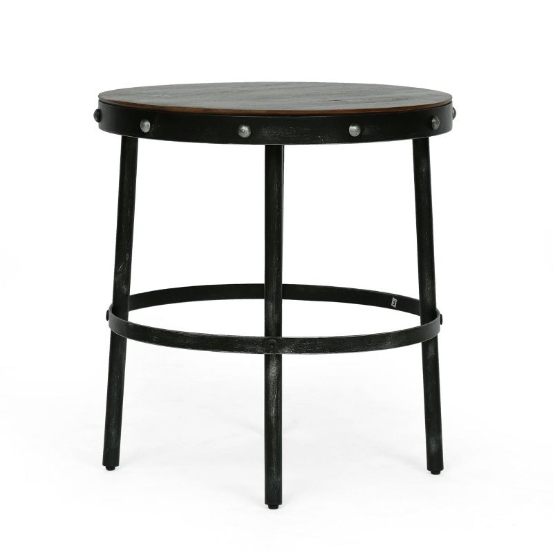 Rivet Modern Industrial Handcrafted Round Mango Wood Side Table Brown/Antique Gunmetal - Christopher Knight Home, 3 of 10