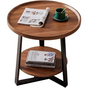 2-Tier Round Side Table with Storage Shelf, Wood and Metal Frame Side Table for Living Room & Bedroom, Small Round End Tables - 1 of 4