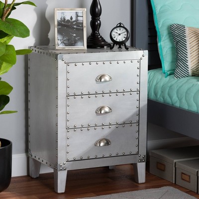 Claude Riveted Silver Metal 3-Drawer Nightstand