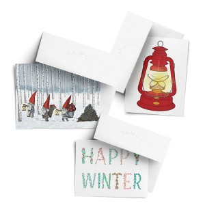 Winter Lamp, Happy Winter, Gnomes Winter/Holiday/Christmas Greeting Card Pack Sets (3 ct, Assorted) by Ramus & Co - 1 of 4