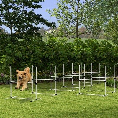8 Piece Dog Agility Training Set with Adjustable Jump Bars and Carrying Bag for Outdoor Exercise and Obedience Training - LAOTIES
