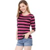INSPIRE CHIC Women's Elbow Sleeves Boat Slim Fit Casual Stripe Animal Print Multi Floral Pattern T-Shirt - 3 of 4