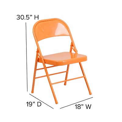 Orange Marmalade Metal Folding Chair with Triple Braced Legs