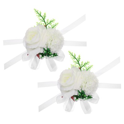 Unique Bargains Corsage Wristlet Adjustable Artificial Flower 2 Pcs