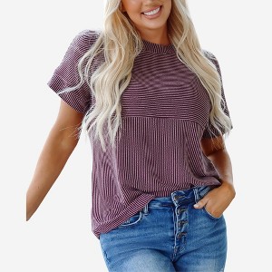 Amaryllis Women’s Ribbed Knit Short Sleeve Top Lightweight Casual Pullover Relaxed Fit Textured - 1 of 4