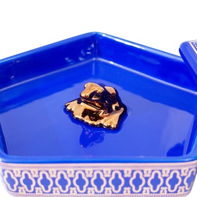Blue and Gold Ceramic Pentagonal Trinket Tray with Lid