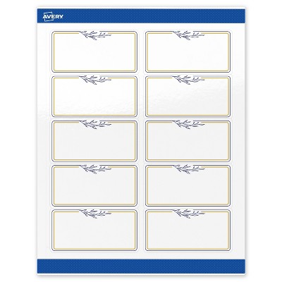 Avery 2" x 4" Labels, Gold & Navy Border with Florals, 100 ct