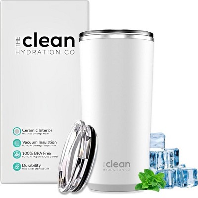 The Clean Hydration Co Insulated Tumbler with Ceramic Interior and Lid, Double Wall Design for Hot and Cold Drinks, Blue