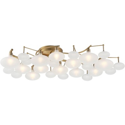 Warm Brass and Frosted Glass 12-Light Semi-Flush Mount Ceiling Fixture