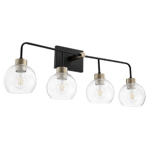 Quorum Lighting Lacy Vanity, 4 Lights, Satin Opal Glass, Noir/Aged Brass - 1 of 1
