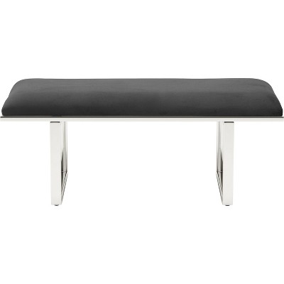 Remi French Dark Gray Velvet Upholstered Entryway Bench