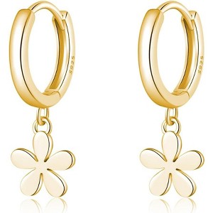 Gold Dainty Huggie Hoop Earrings - Tassel Dangle with Geometric Cross & Heart Charms, Hypoallergenic Sleeper Earrings - 1 of 4